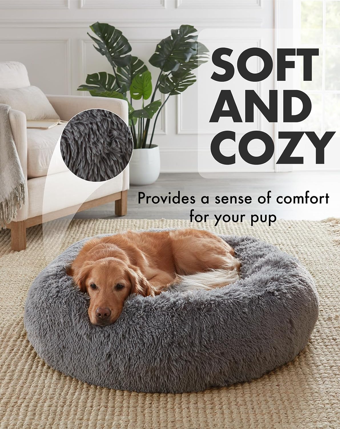 Calming Donut Bed for Dogs and Cats| X-Large (36 x 36 x 8 Inch)|Dark Gray|OhGeni - aborderproducts