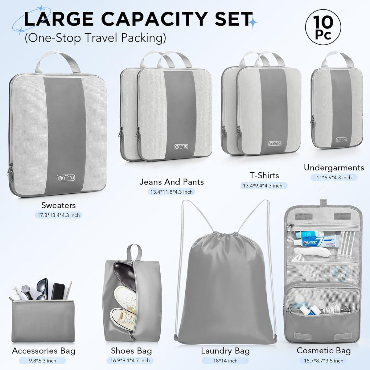 OlarHike | Compression Packing Cubes | 10 Sets | Grey - aborderproducts