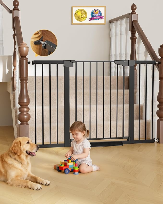 Cumbor 29.7"–51.5" Extra Wide Baby Gate for Stairs, Pressure-Mounted Dog Gates for Doorways & Hallways, Auto-Close Walk-Through, No-Trip Design, Child Proof Safety, Dog/Pet Gate for Indoor Use, Black - aborderproducts
