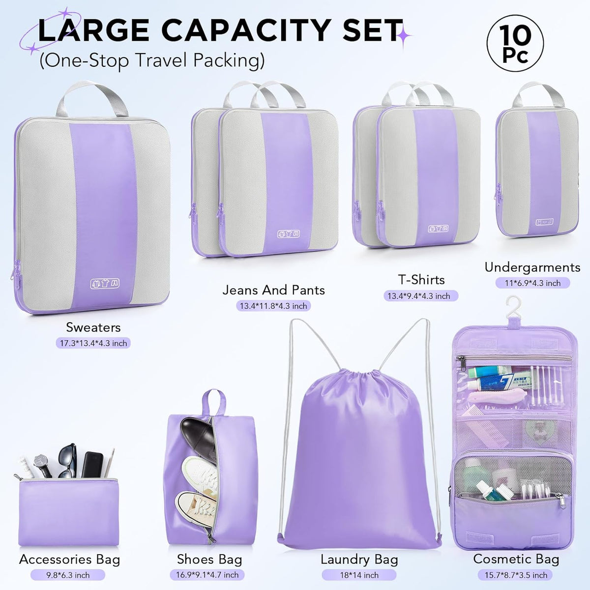 OlarHike | Compression Packing Cubes | 10 Sets | Light Purple - aborderproducts
