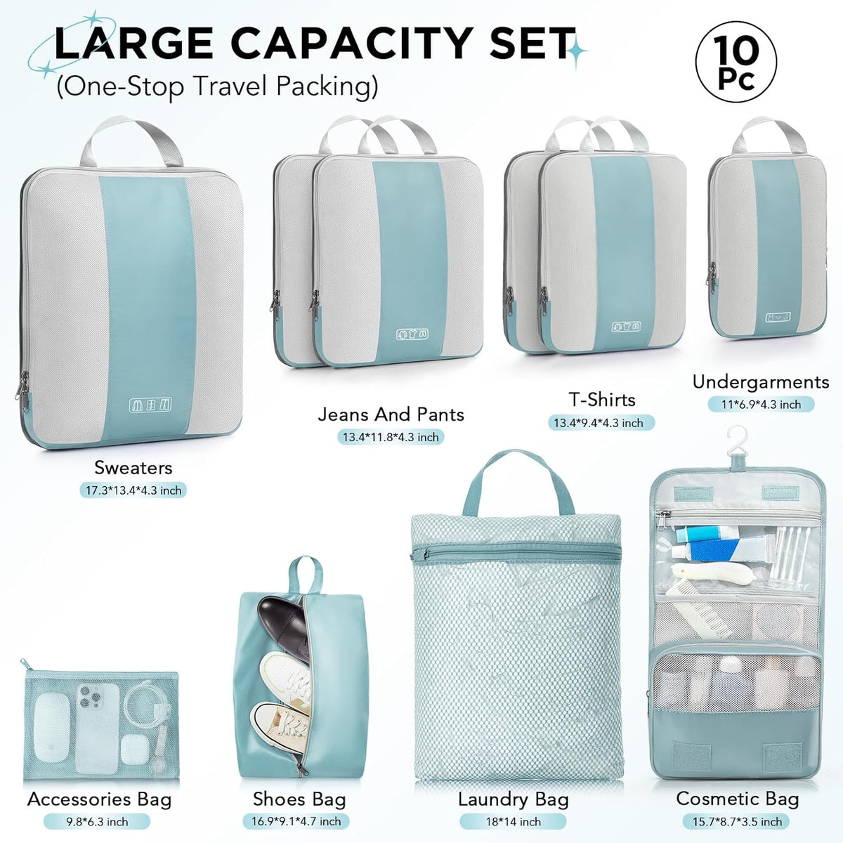 OlarHike | Compression Packing Cubes | 10 Set | Blue Gray - aborderproducts