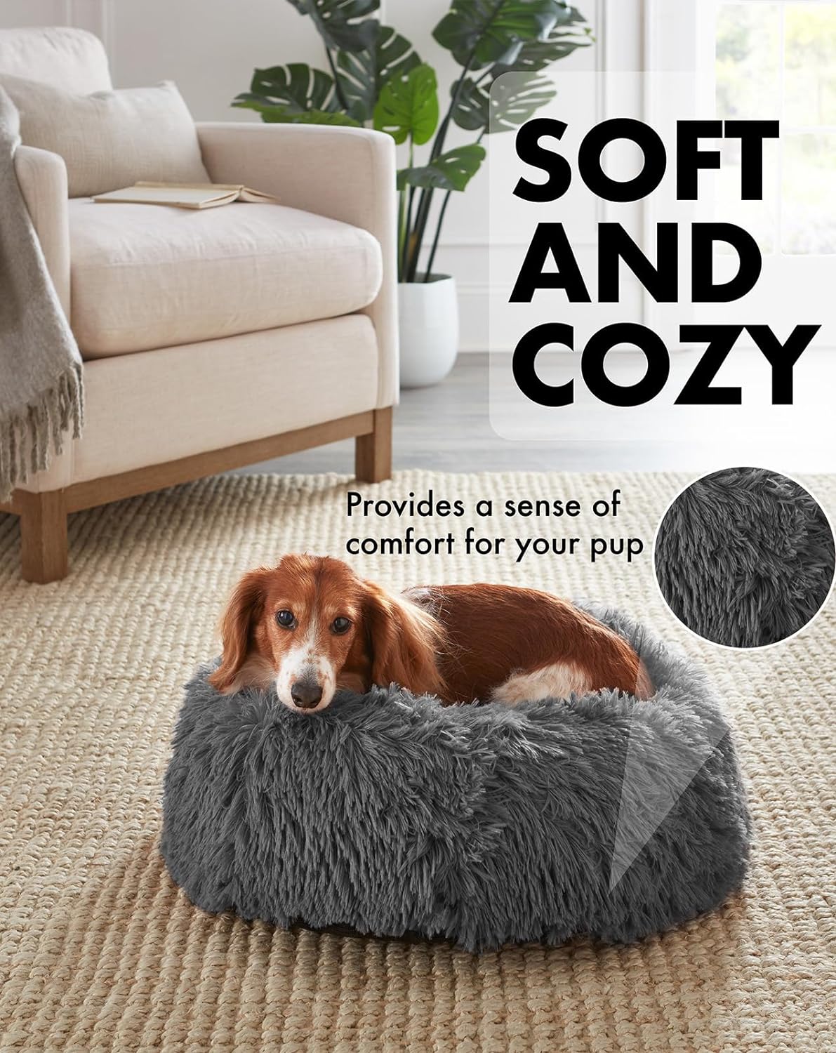 Calming Donut Bed for Dogs and Cats| Small (20 x 20 x 6.5 Inch)|Dark Gray|OhGeni - aborderproducts