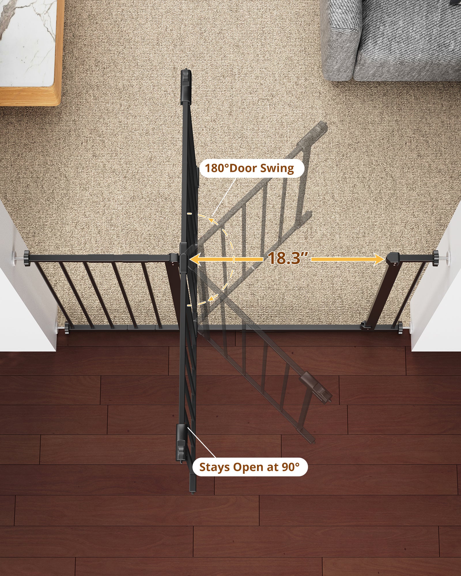 Baby Gate Extra Tall | 28.9” to 42.1” | Black | InnoTruth - aborderproducts