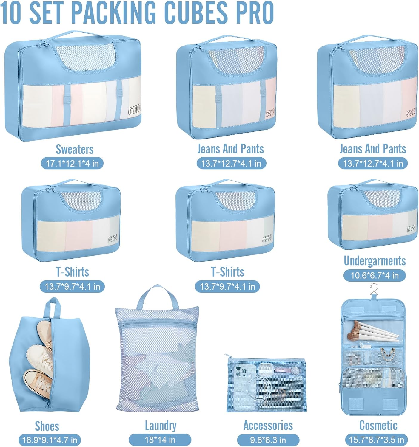 Veken | 10 Set | Packing Cube | Mist Blue - aborderproducts