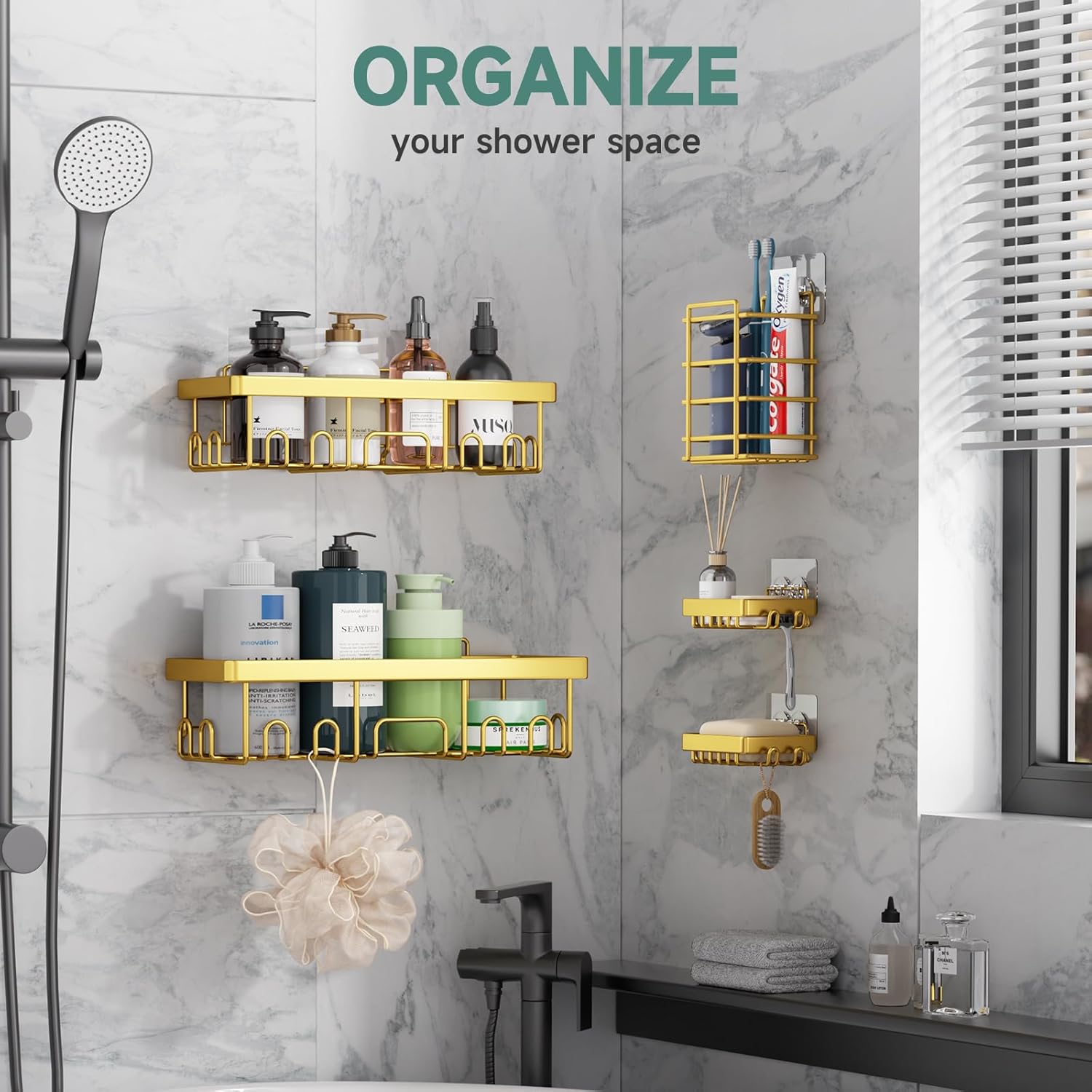 Veken | Shower Caddy | 5-Pack | Gold - aborderproducts