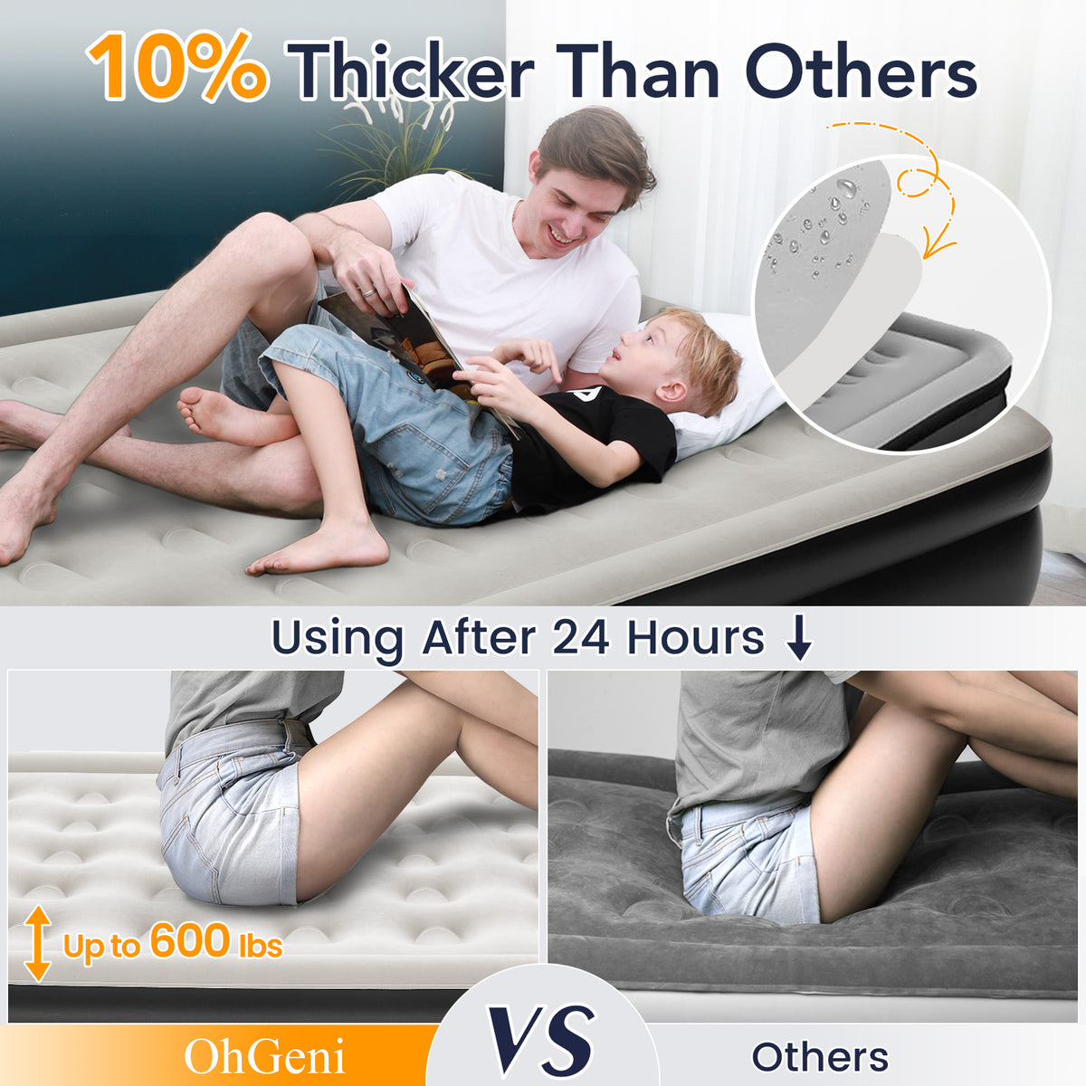 OhGeni | Air Mattress | Queen | 18 Raised | Black - aborderproducts