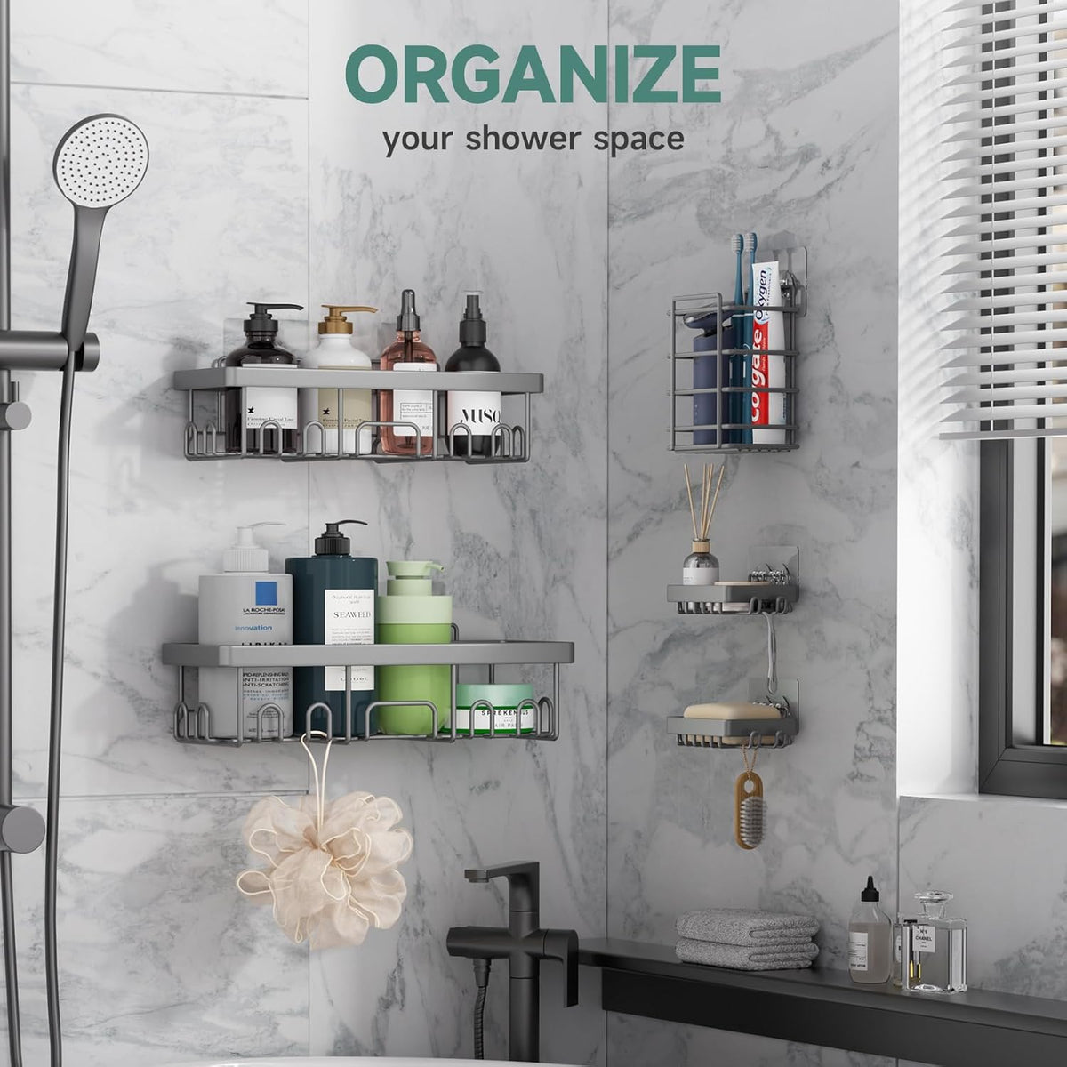 Veken | Shower Caddy |  5-Pack |  Gray - aborderproducts