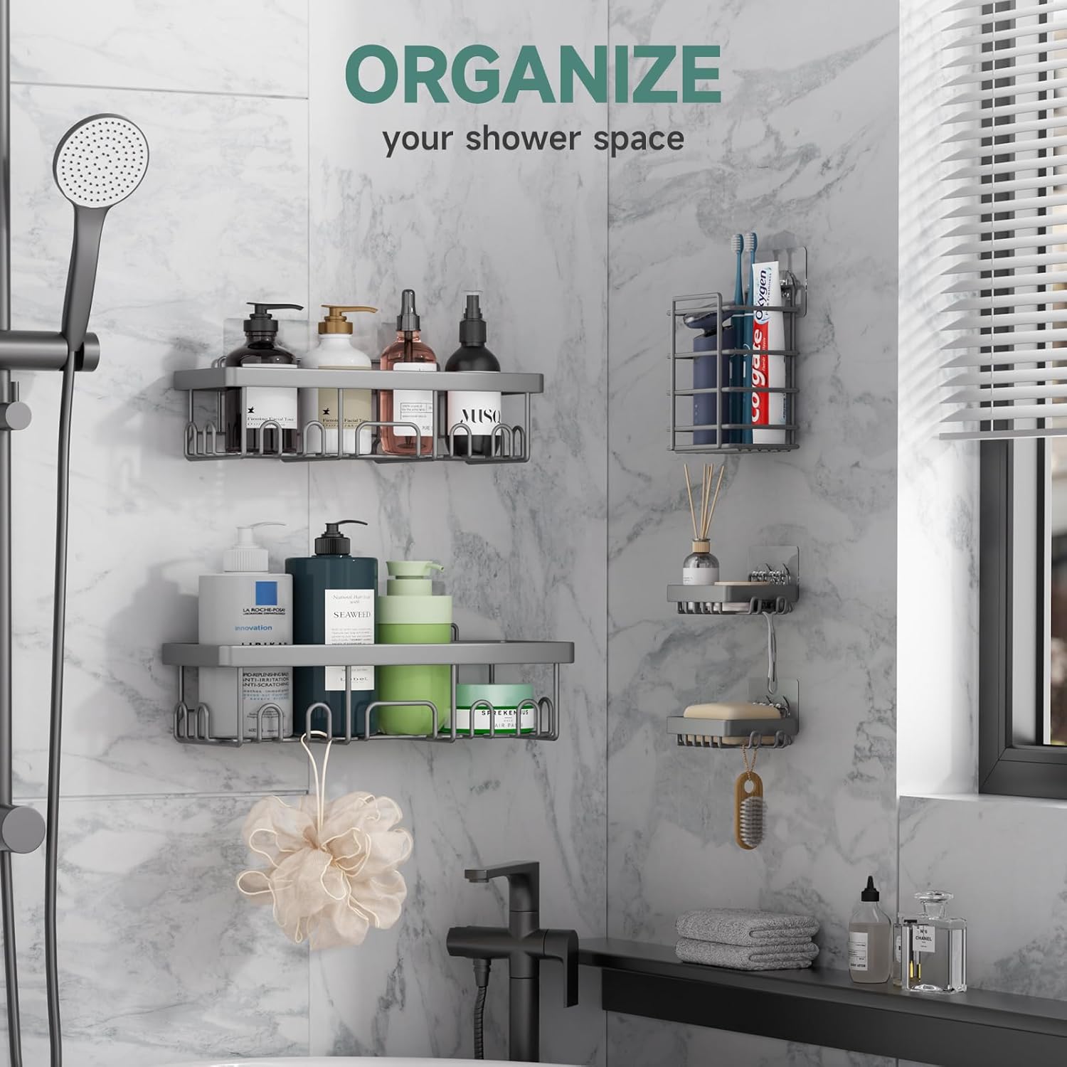 Veken | Shower Caddy | 5-Pack | Gray - aborderproducts