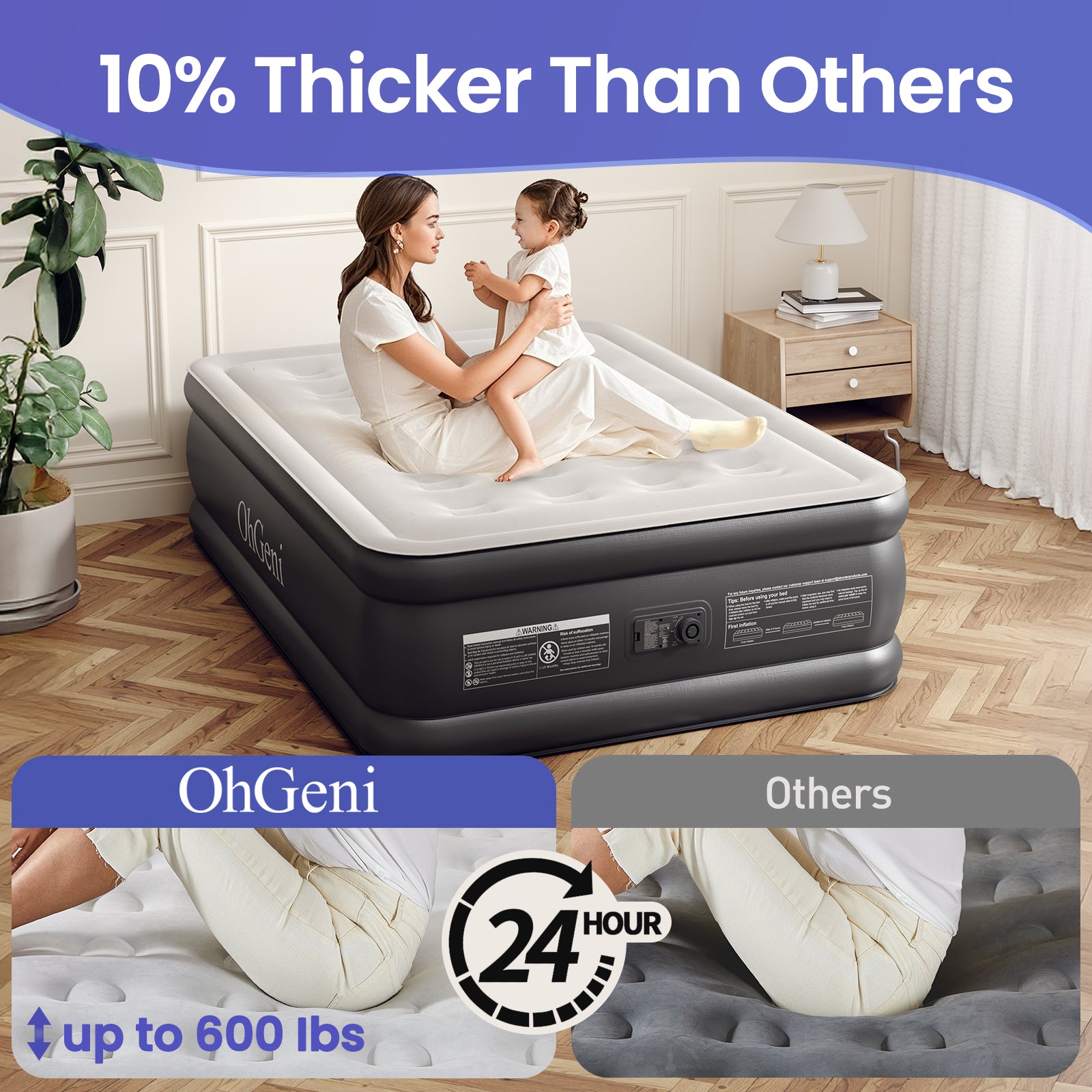 OhGeni | Air Mattress | Full Size | 18'' | Black - aborderproducts