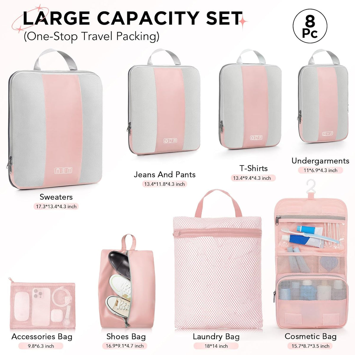 OlarHike | Compression Packing Cubes | 8 Set | Pink - aborderproducts