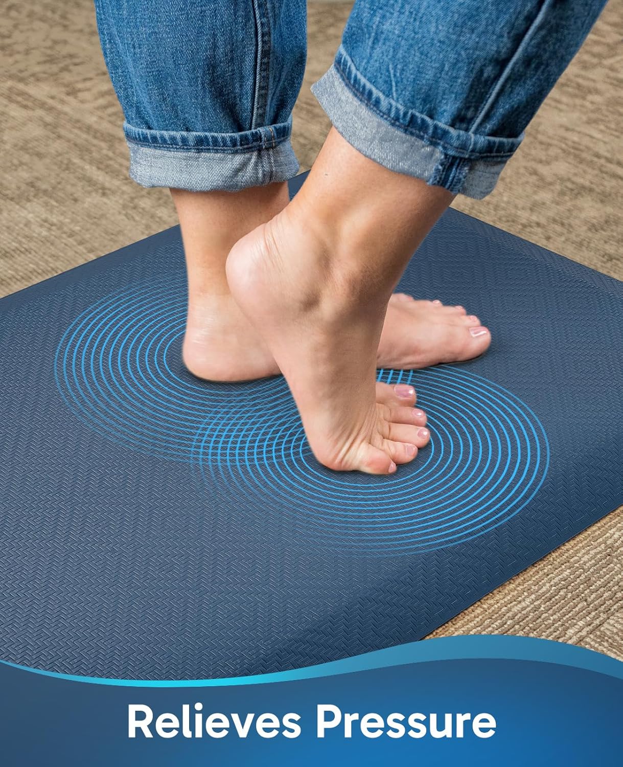 Ophanie | Anti Fatigue Standing Cushioned Mat | 20'' x 48'' | Blue - aborderproducts