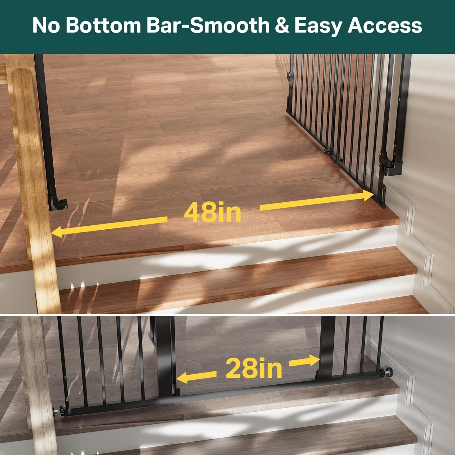 Cumbor | Safety Gate | No Bottom Bar | 34" x 31.6-48" | Black - aborderproducts
