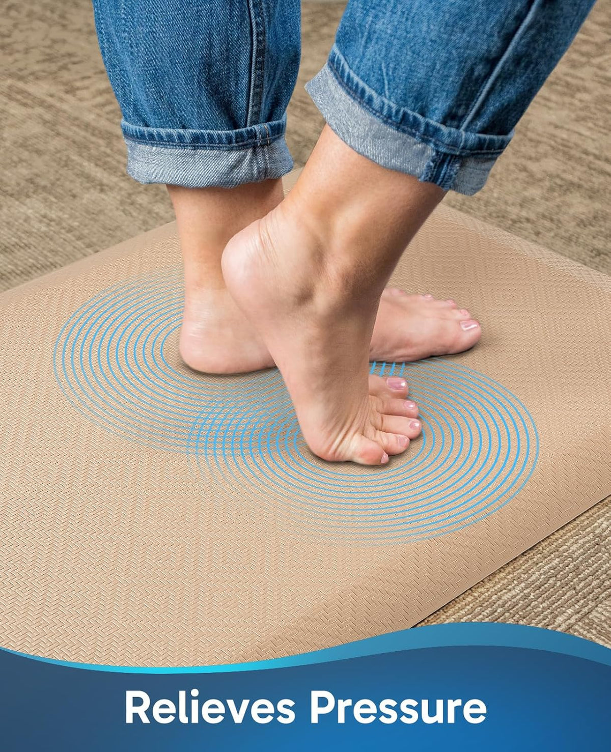 Ophanie | Anti Fatigue Standing Cushioned Mat | 20'' x 48'' | Beige - aborderproducts