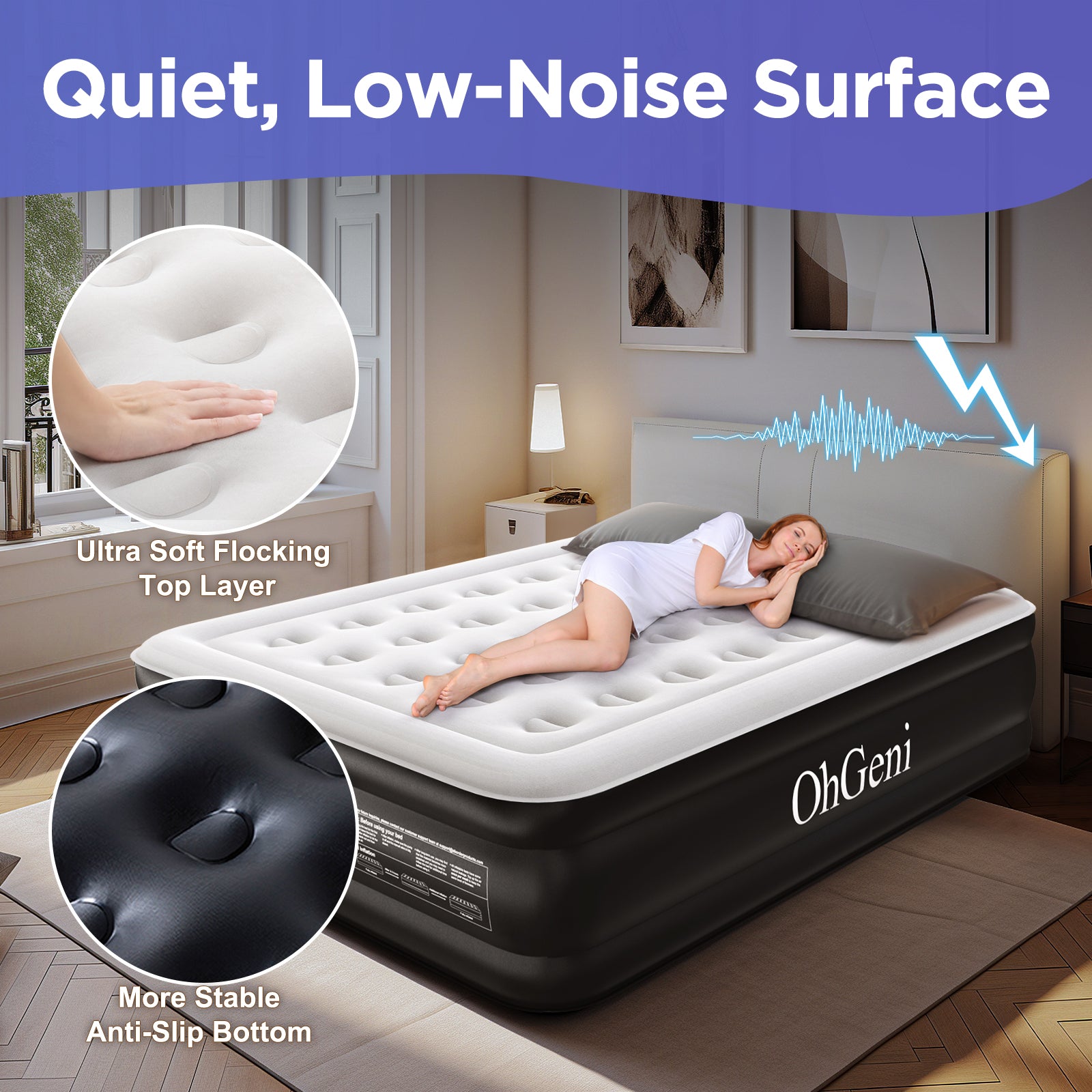 OhGeni | Air Mattress | 18 inch Height | Queen | Black - aborderproducts