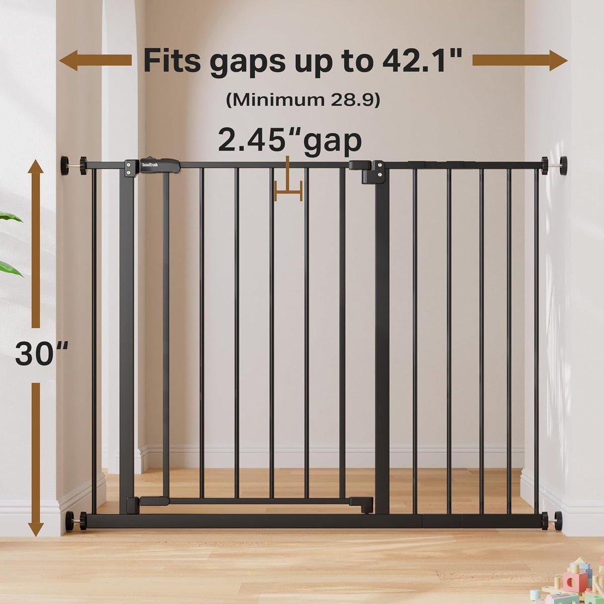 InnoTruth | Baby Gate | 28.9-42.1" | 30" Tall | Black - aborderproducts