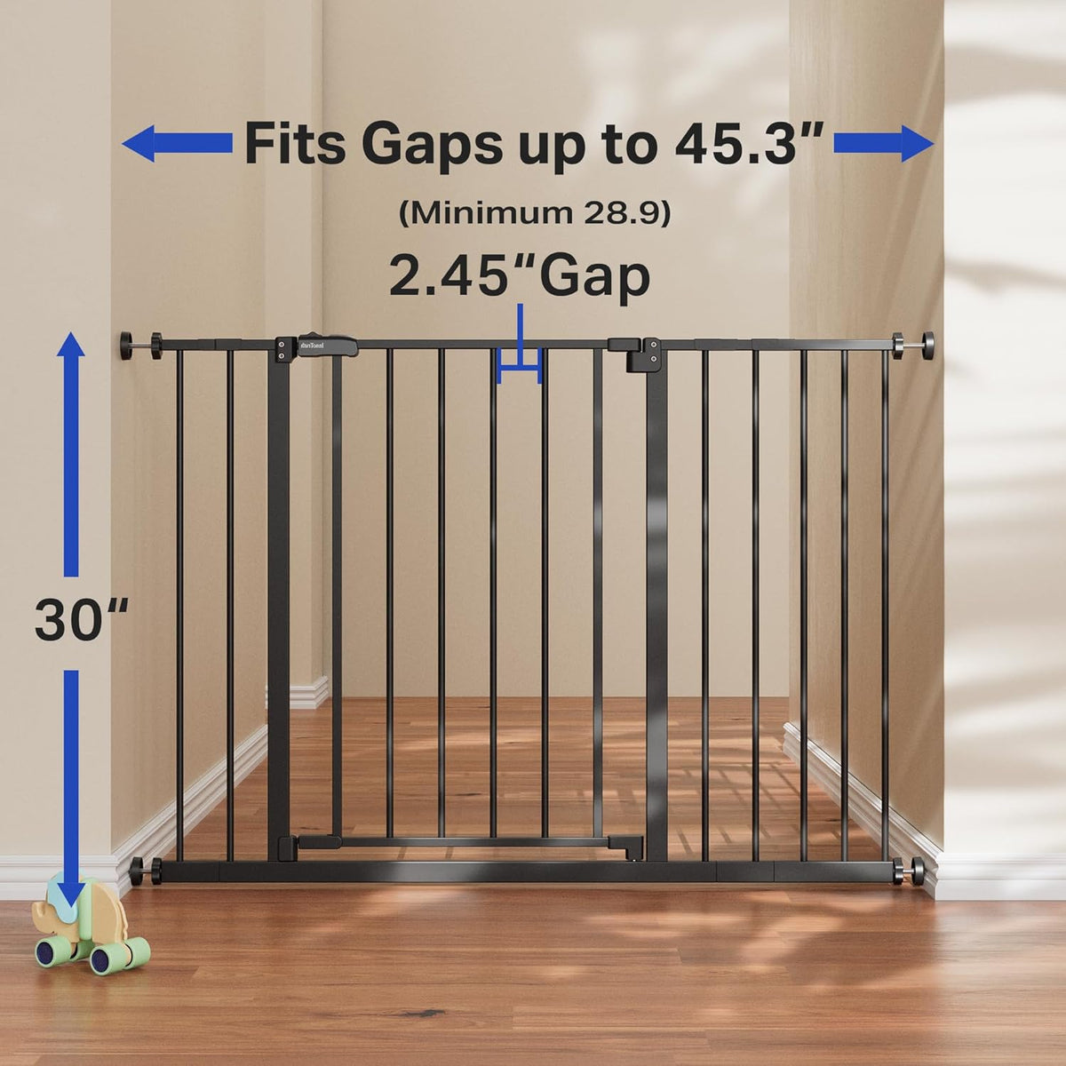 InnoTruth | Baby Gate | 28.9-45.3" W x 30" H | Black - aborderproducts