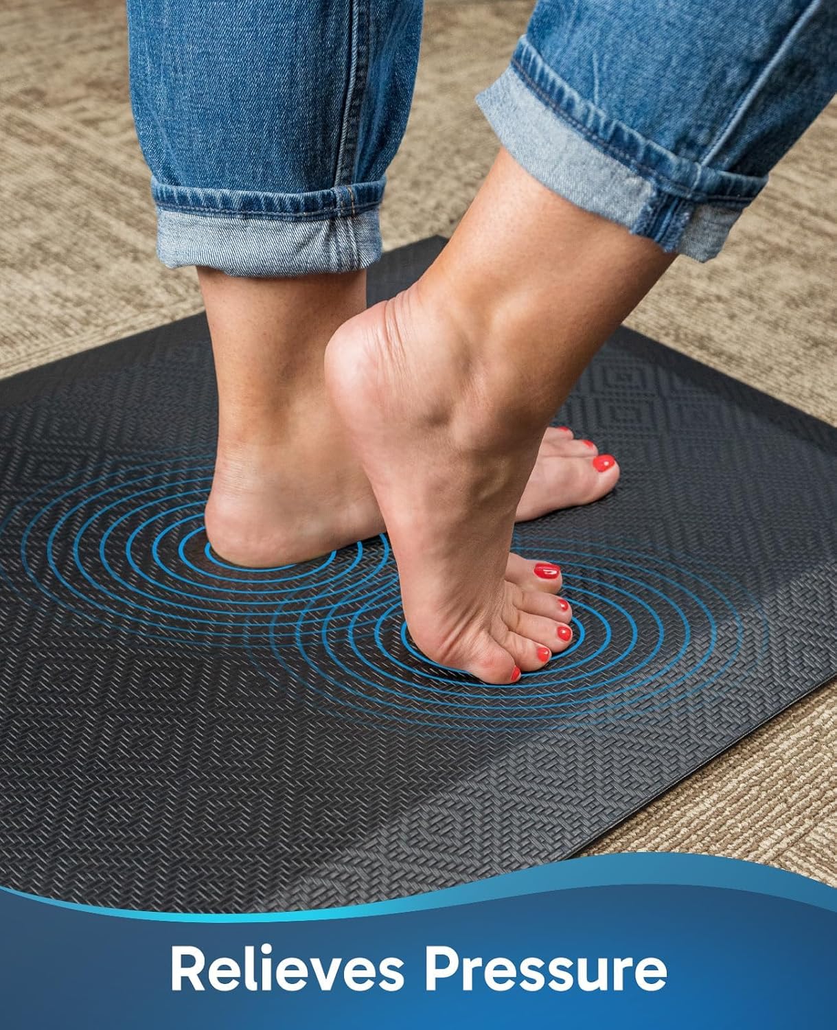 Ophanie | Anti Fatigue Cushioned Mat | 48"L x 20"W x 0.9"Th | Black - aborderproducts