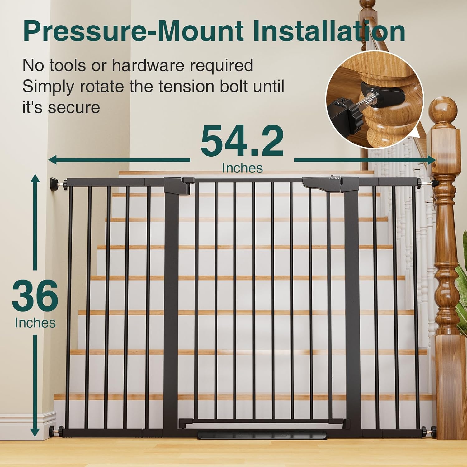 CUMBOR | SAFETY GATE | 29.7-54.2"W x 36"H | BLACK - aborderproducts