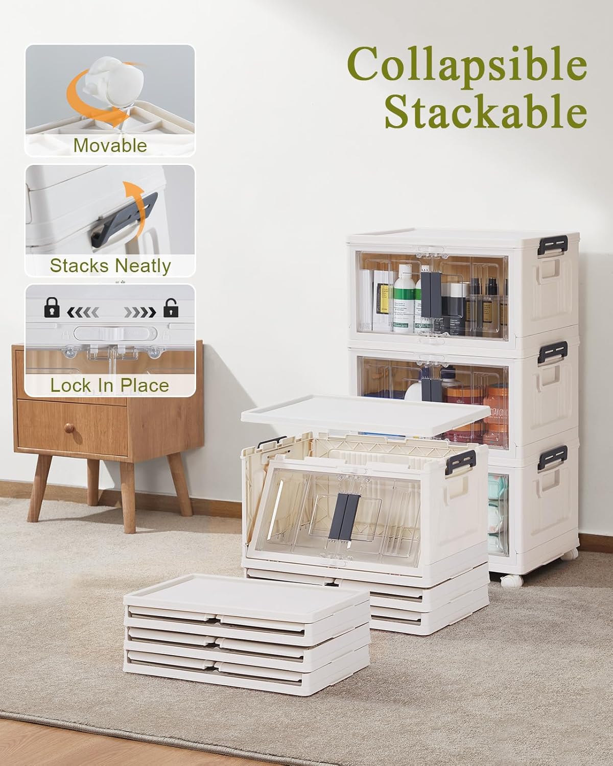 OlarHike | 23QT | Stackable Storage Bins | 3 Pack | Warm Gray - aborderproducts