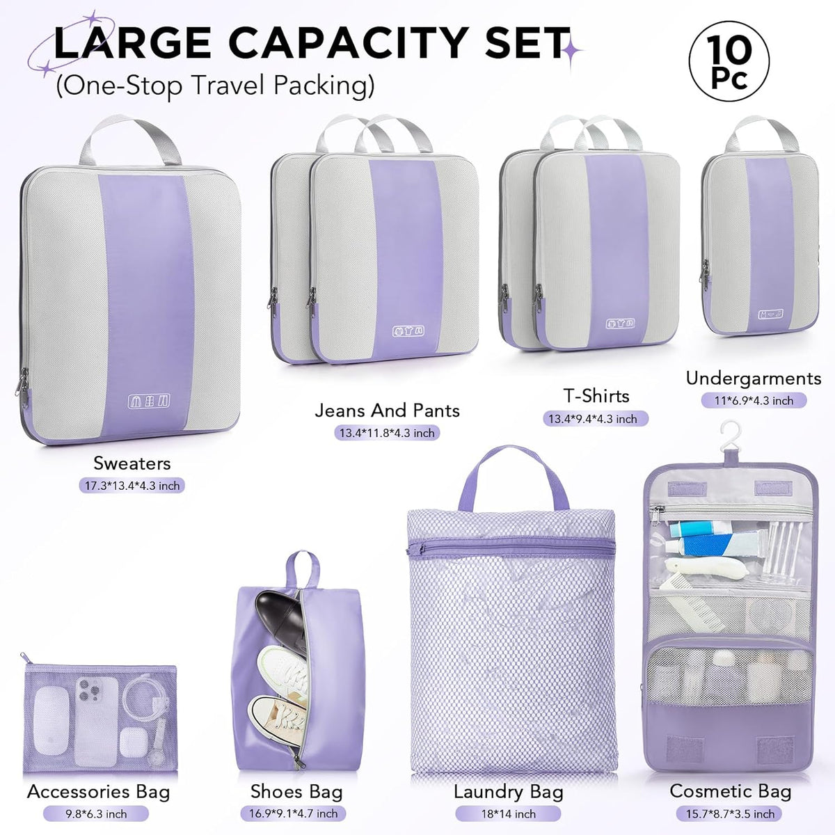 OlarHike | Compression Packing Cubes | 10 Set | Purple Gray - aborderproducts