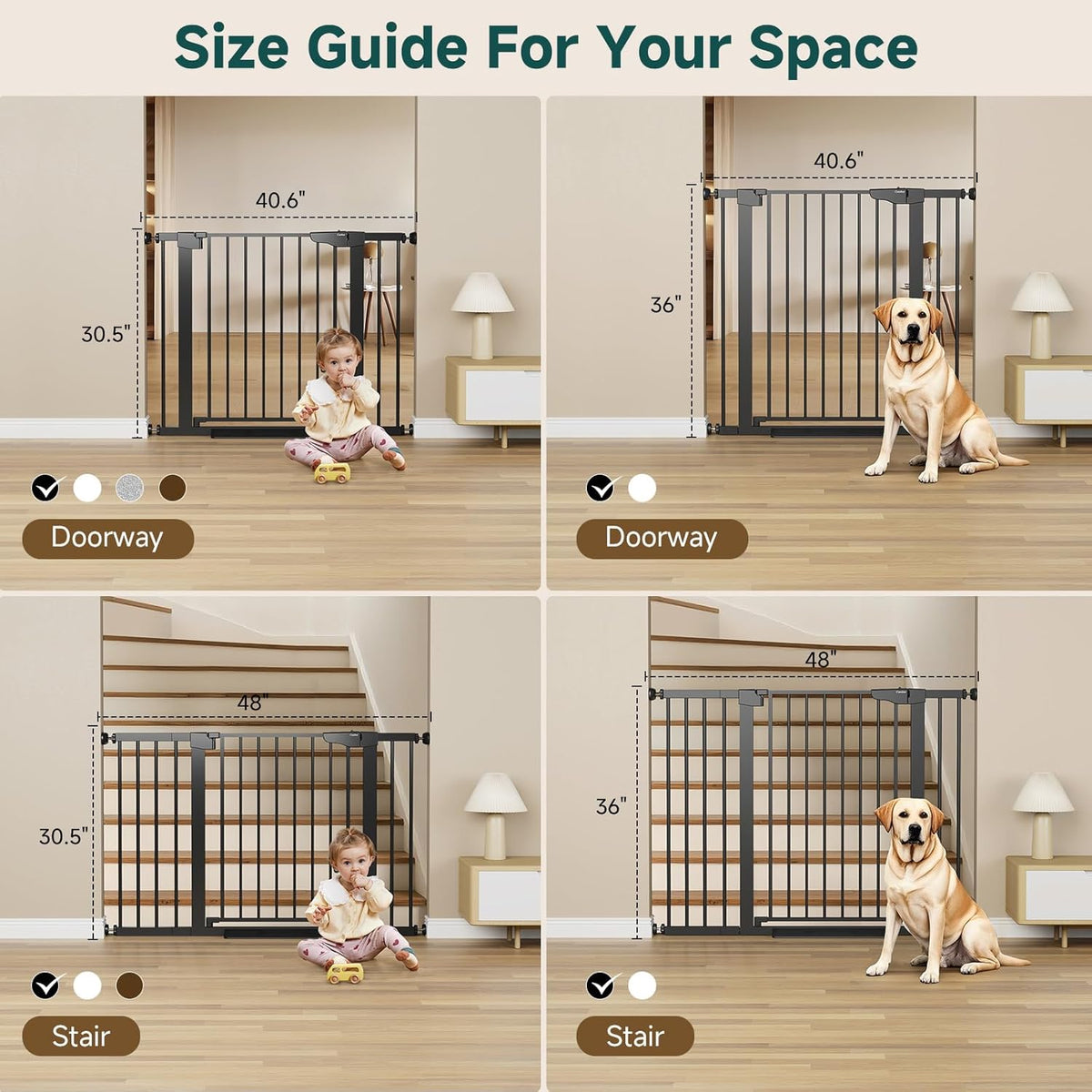 Cumbor Baby Gate | Dog Gate | 29.7-40.6"W x 30.5"H | Black - aborderproducts