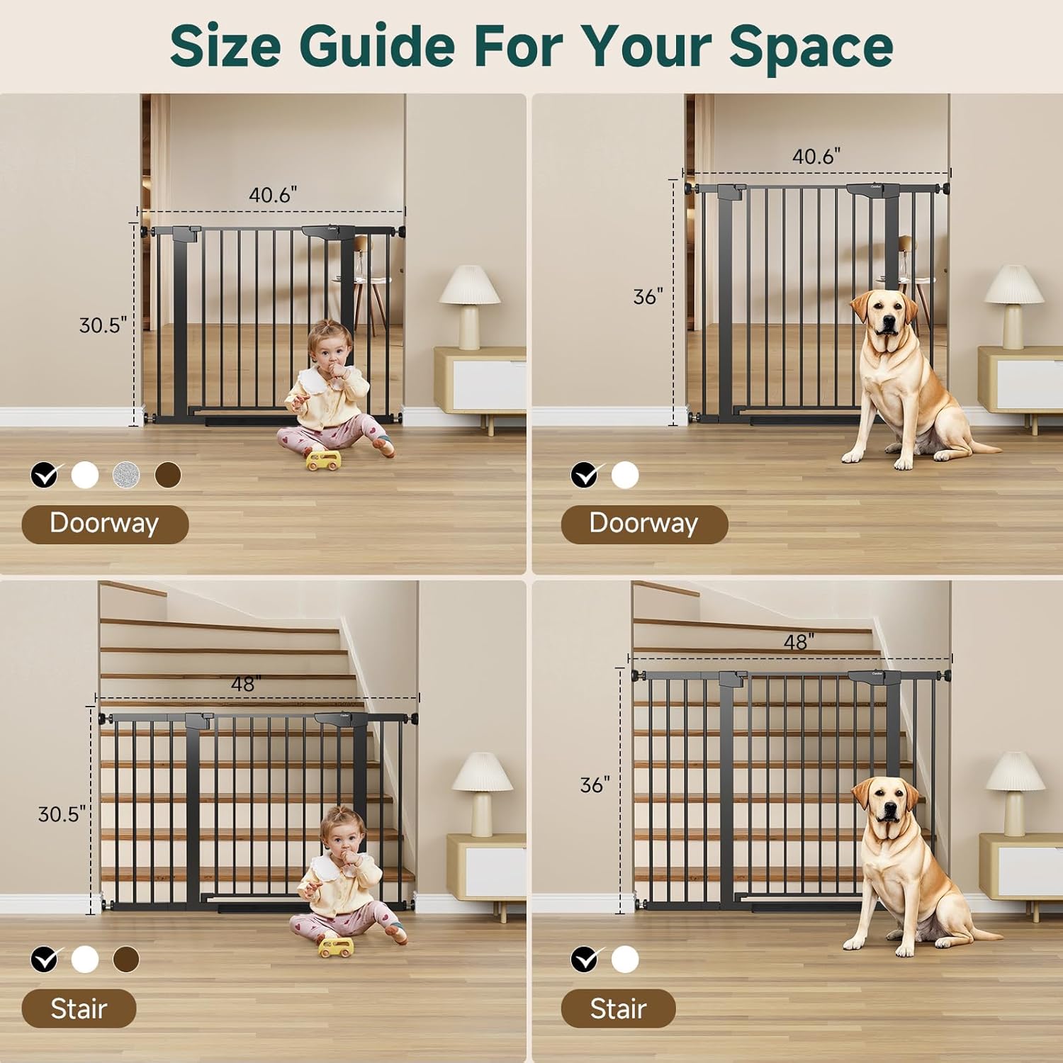 Cumbor Baby Gate | Dog Gate | 29.7-40.6"W x 30.5"H | Black - aborderproducts