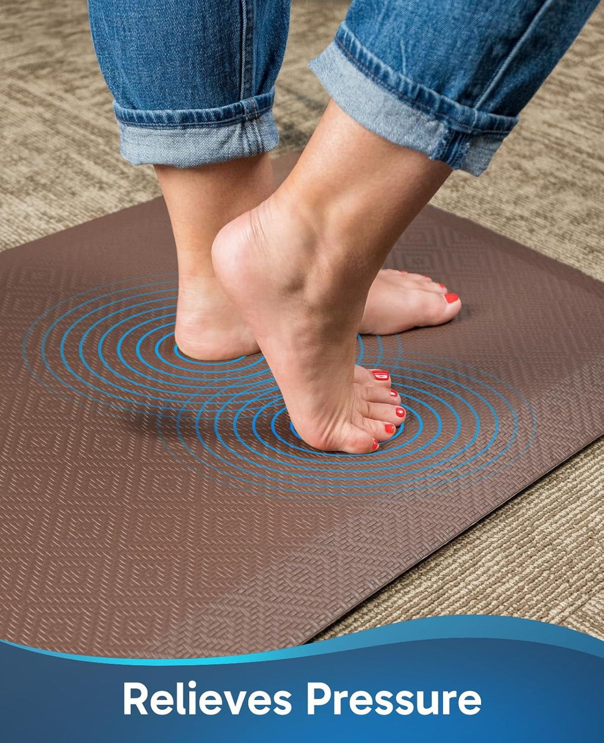 Ophanie | Anti Fatigue Cushioned Mat | 39"L x 20"W x 0.9"H | Brown - aborderproducts