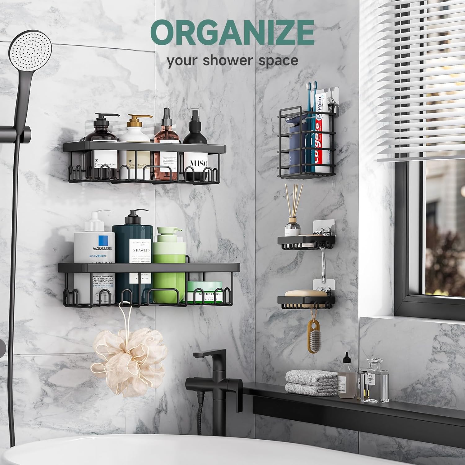 Veken | Shower Caddy | 5-Pack | Black - aborderproducts