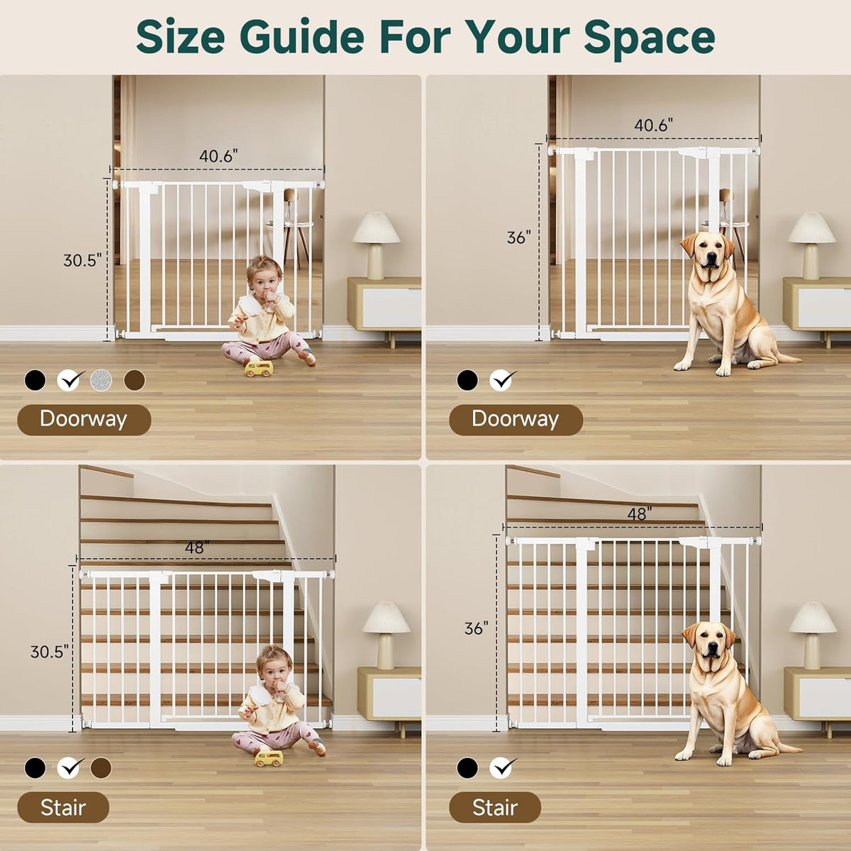 Cumbor Baby Gate | Dog Gate | 29.7-40.6" x 30.5"H | White - aborderproducts