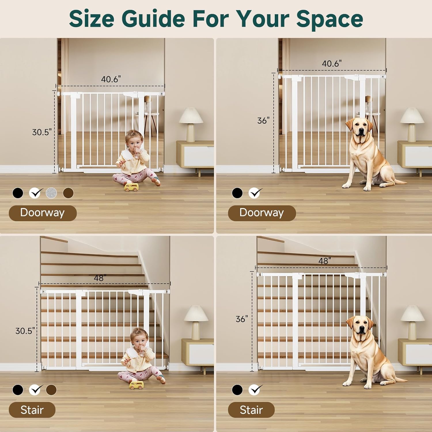 Cumbor Baby Gate | Dog Gate | 29.7-40.6" x 30.5"H | White - aborderproducts