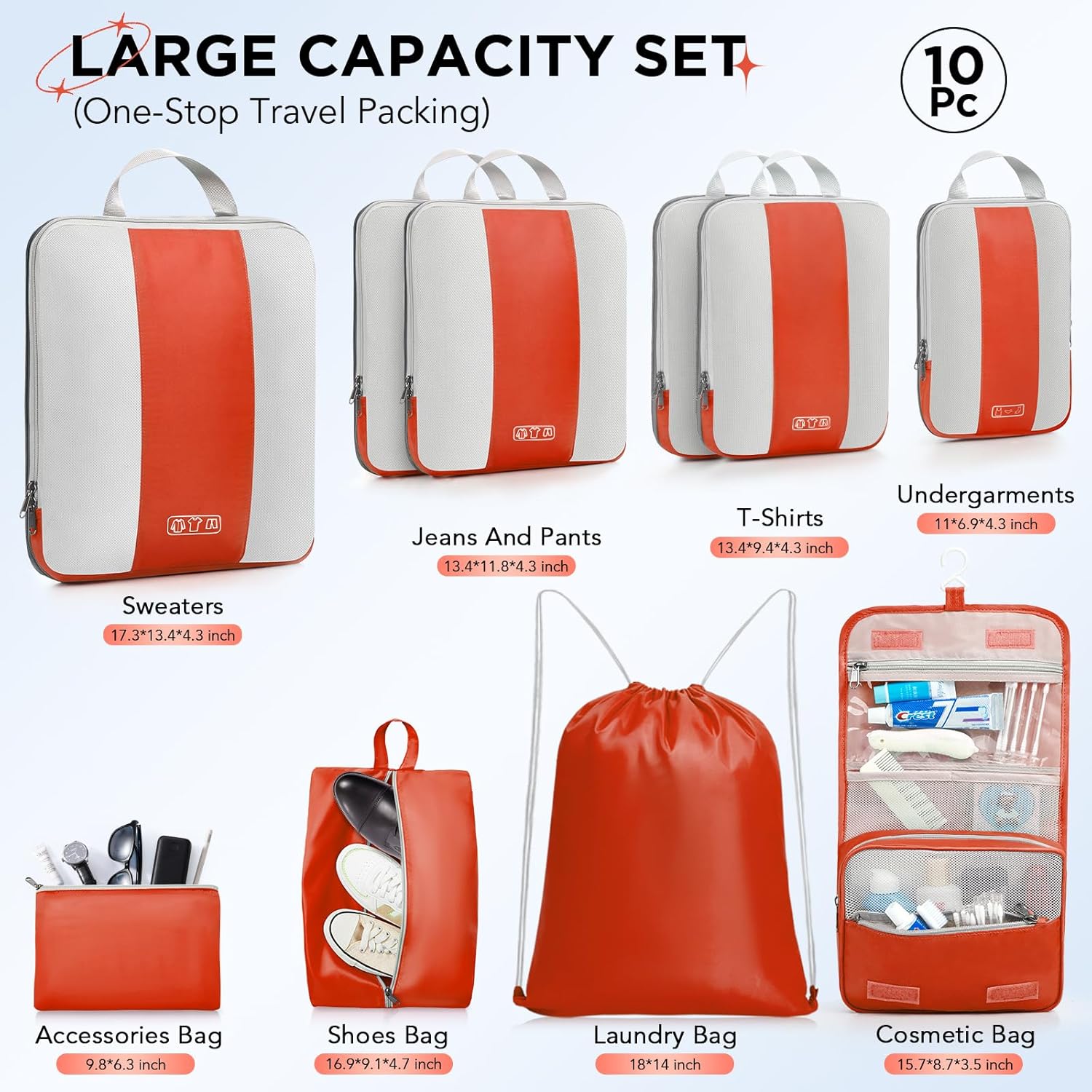 OlarHike | Compression Packing Cubes | 10 Sets | Orange - aborderproducts