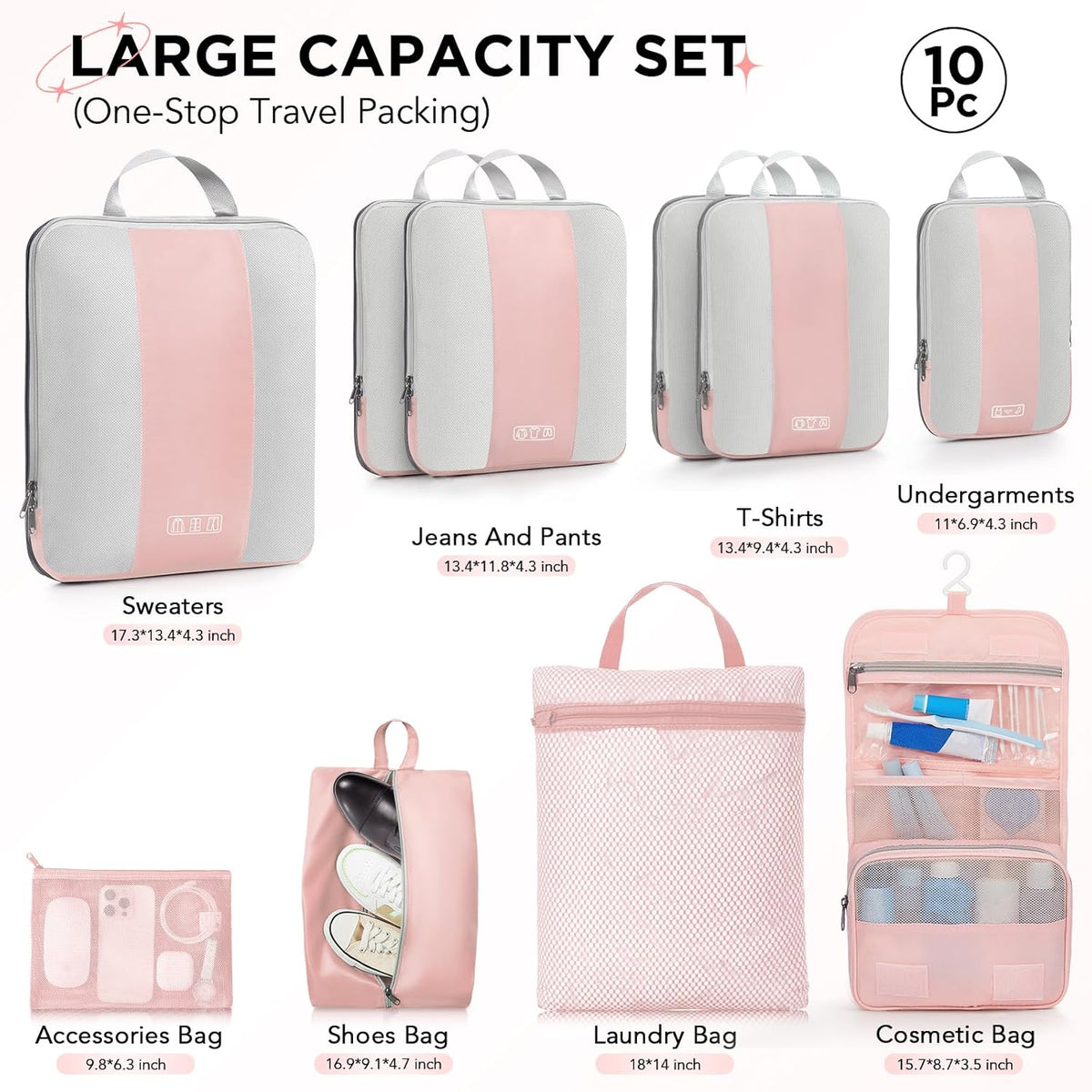 OlarHike | Compression Packing Cubes | 10 Set | Pink - aborderproducts