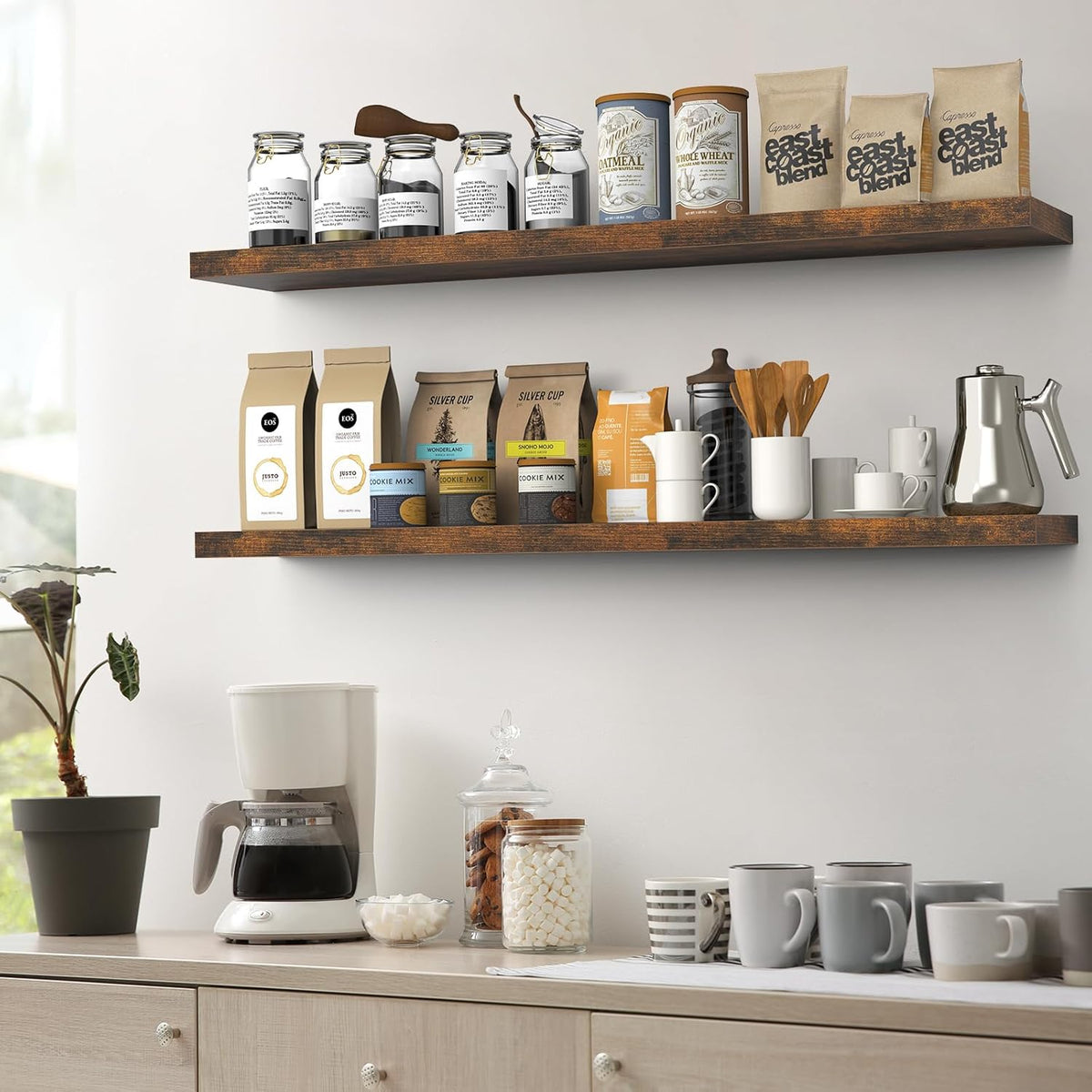 BAYKA | Floating Shelves | 48 inches | 2-Pack | Rustic Brown - aborderproducts