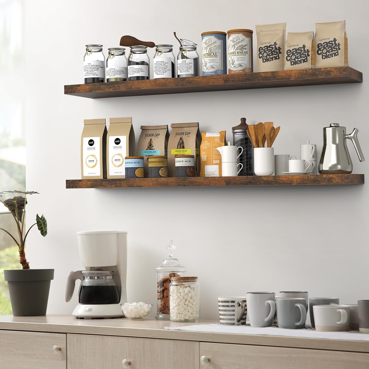 BAYKA | Floating Shelves | 48 inches | 2-Pack | Rustic Brown - aborderproducts