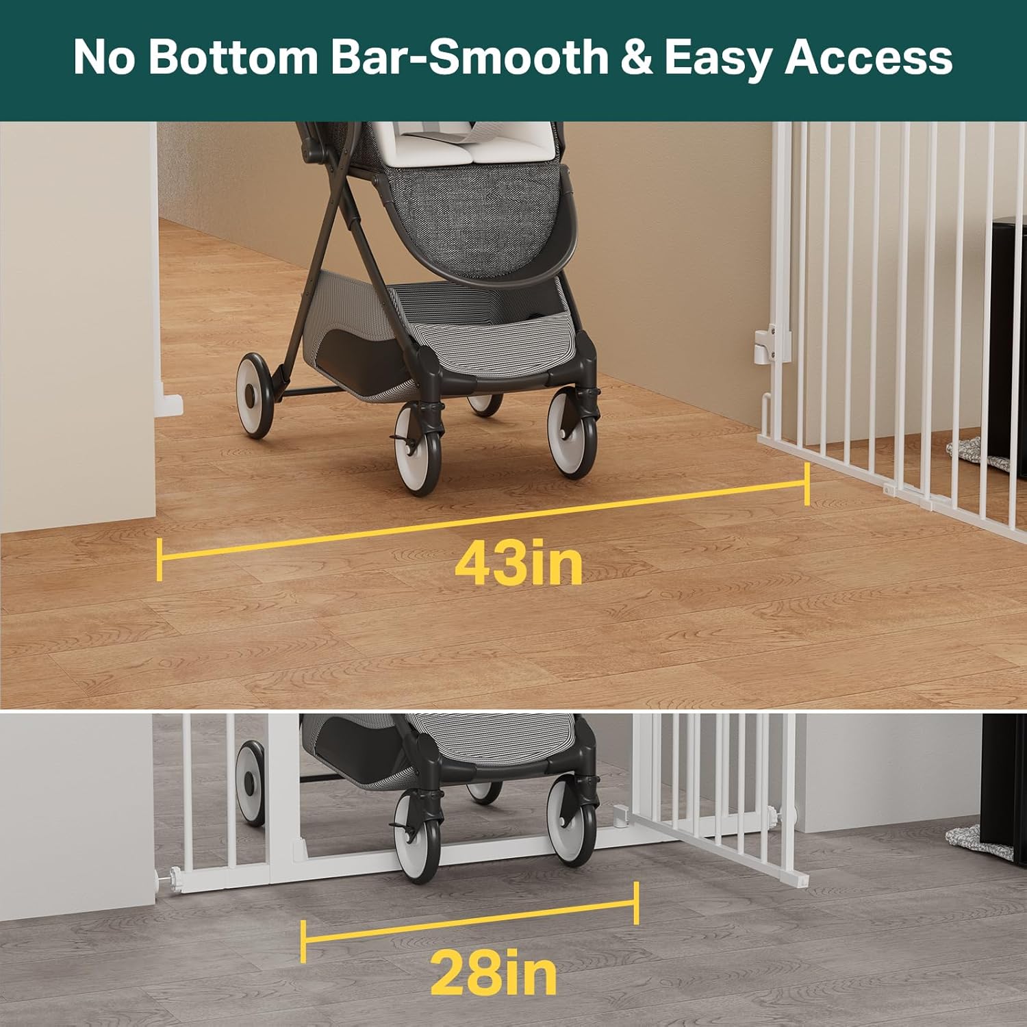 Cumbor | Safety Gate | No Bottom Bar | 34" x 29.2-43" | White - aborderproducts