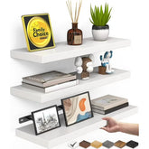 BAYKA Floating Shelves for Wall – Rustic Wood Wall Shelves with Metal Brackets for Bathroom, Bedroom, Kitchen, or Living Room Decor – White, 3 Set, Sturdy Storage with 22lb Capacity - aborderproducts