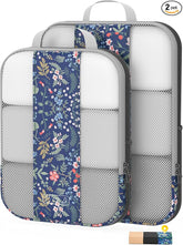 2 Set Compression Packing Cubes for Travel Essentials,Compressible Expandable Packing Cubes for Suitcase,OlarHike Luggage Organizer Bags,Handy Helper for Organizing Clothes(Dark Blue Floral) - aborderproducts