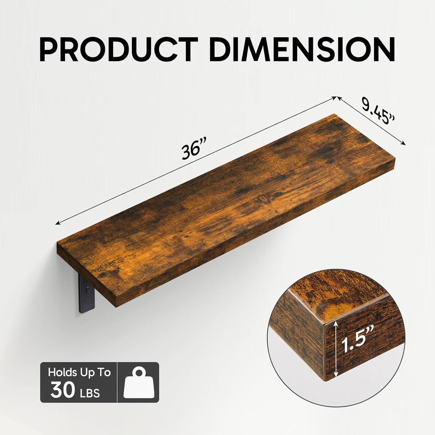 BAYKA | Floating Shelves | 36 inches | 2-Pack | Rustic Brown - aborderproducts