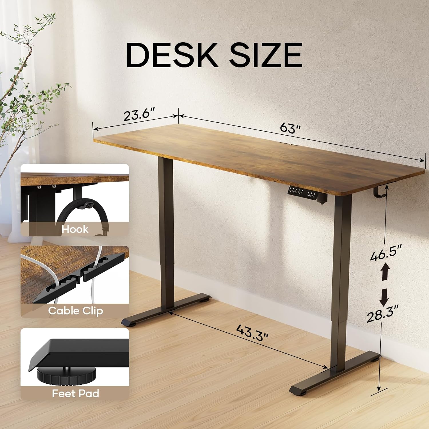 Veken | Electric Standing Desk | 63 Inch | Brown - aborderproducts