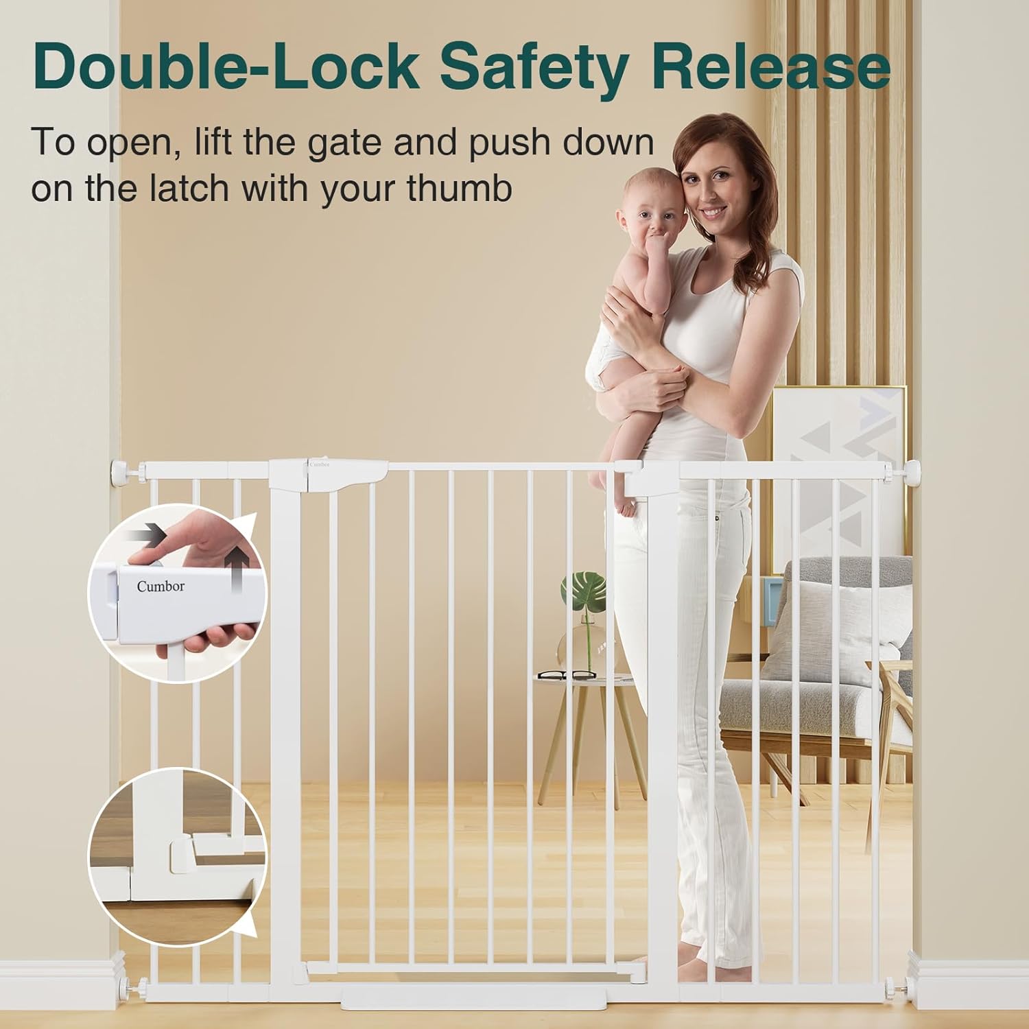CUMBOR | SAFETY GATE | 29.7-54.2"W x 36"H | WHITE - aborderproducts