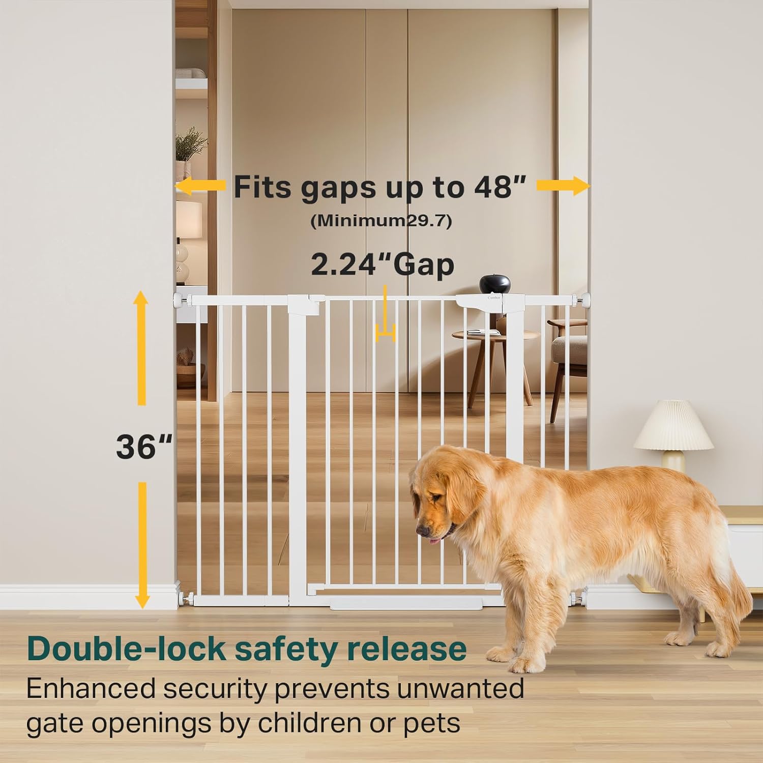 Cumbor | Safety Gate | 29.7-48"W x 36"H | White - aborderproducts