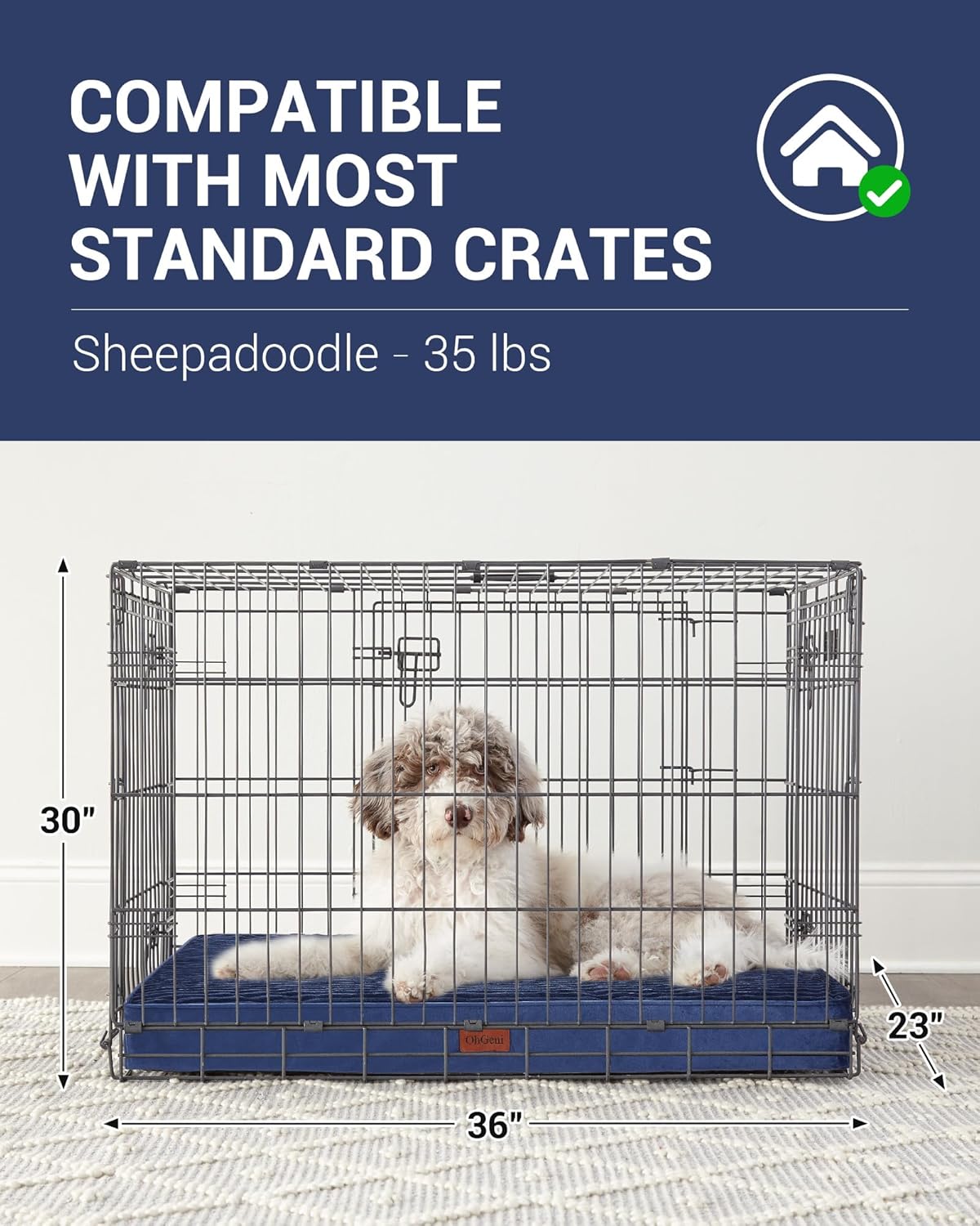 OhGeni | Dog Bed | 35 Inch | Navy - aborderproducts