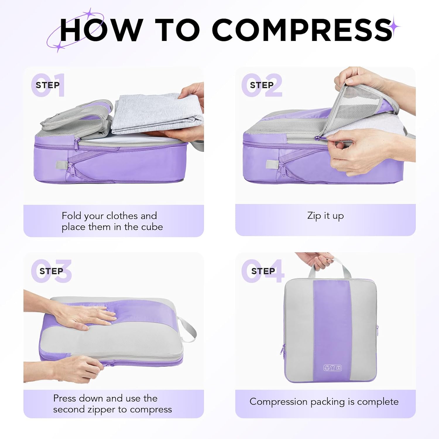 OlarHike | Compression Packing Cubes | 8 Set | Light Purple - aborderproducts