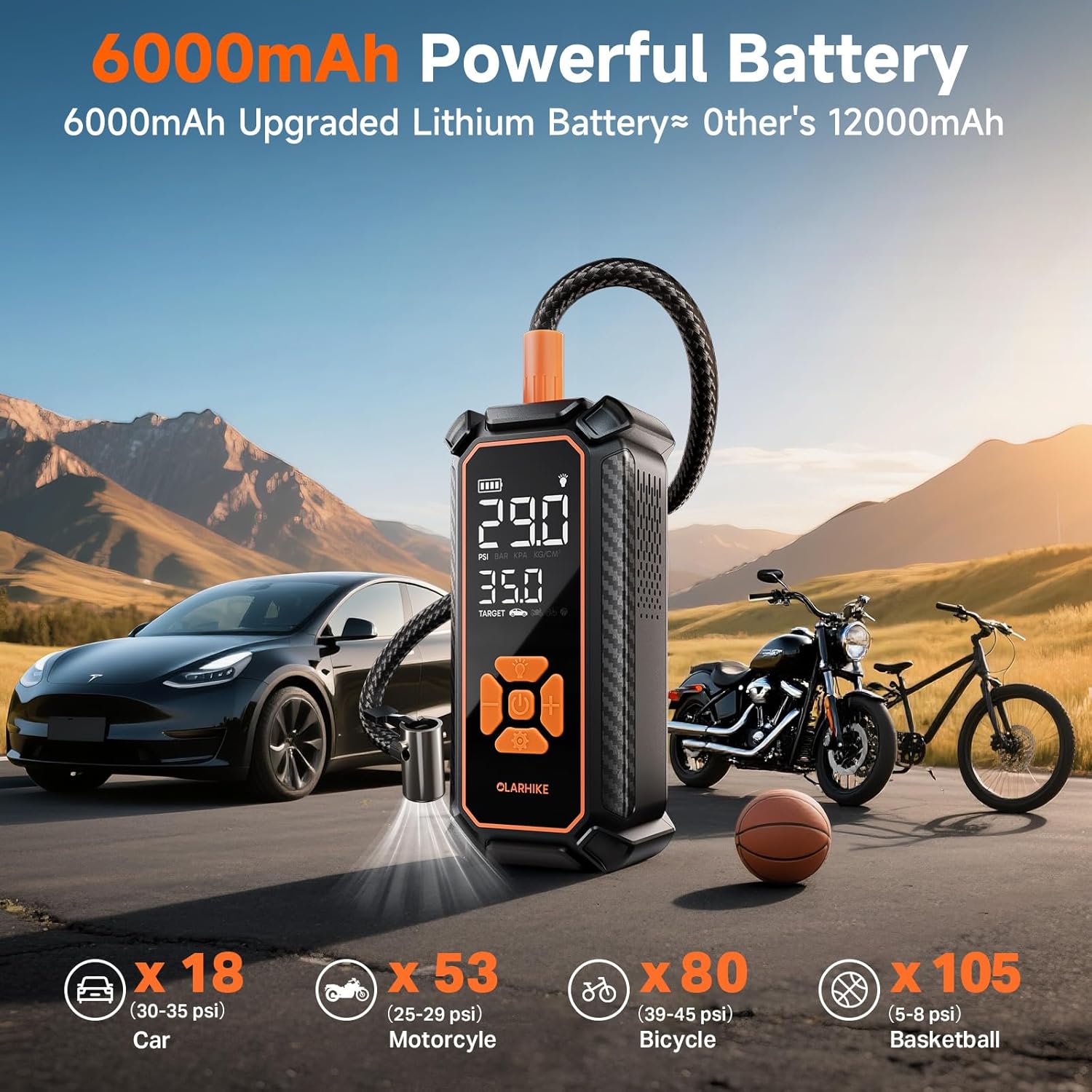OlarHike | Tire Inflator | 6000mAh | Orange - aborderproducts