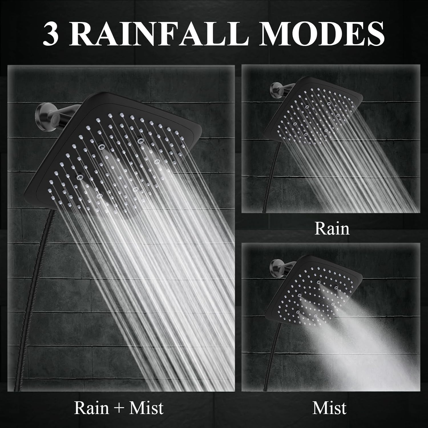 Veken | Shower Head | 9 Inch | Combo | Wide Square | Black - aborderproducts