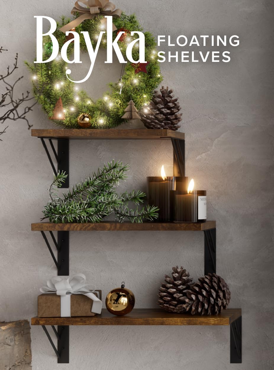 BAYKA | Floating Shelves | Set of 3 | Rustic Brown - aborderproducts