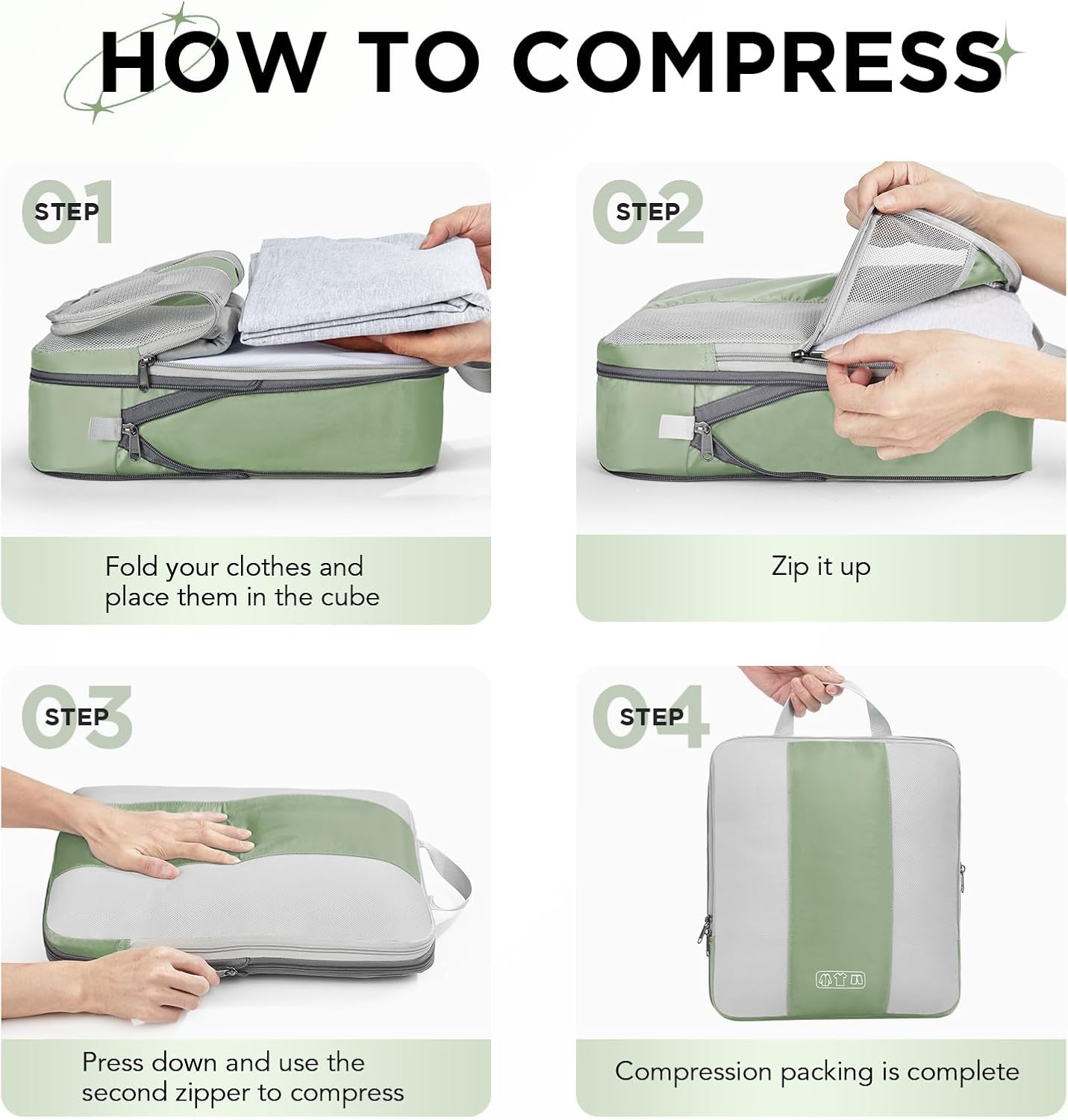 OlarHike | Compression Packing Cubes | 8 Set | Matcha Green - aborderproducts