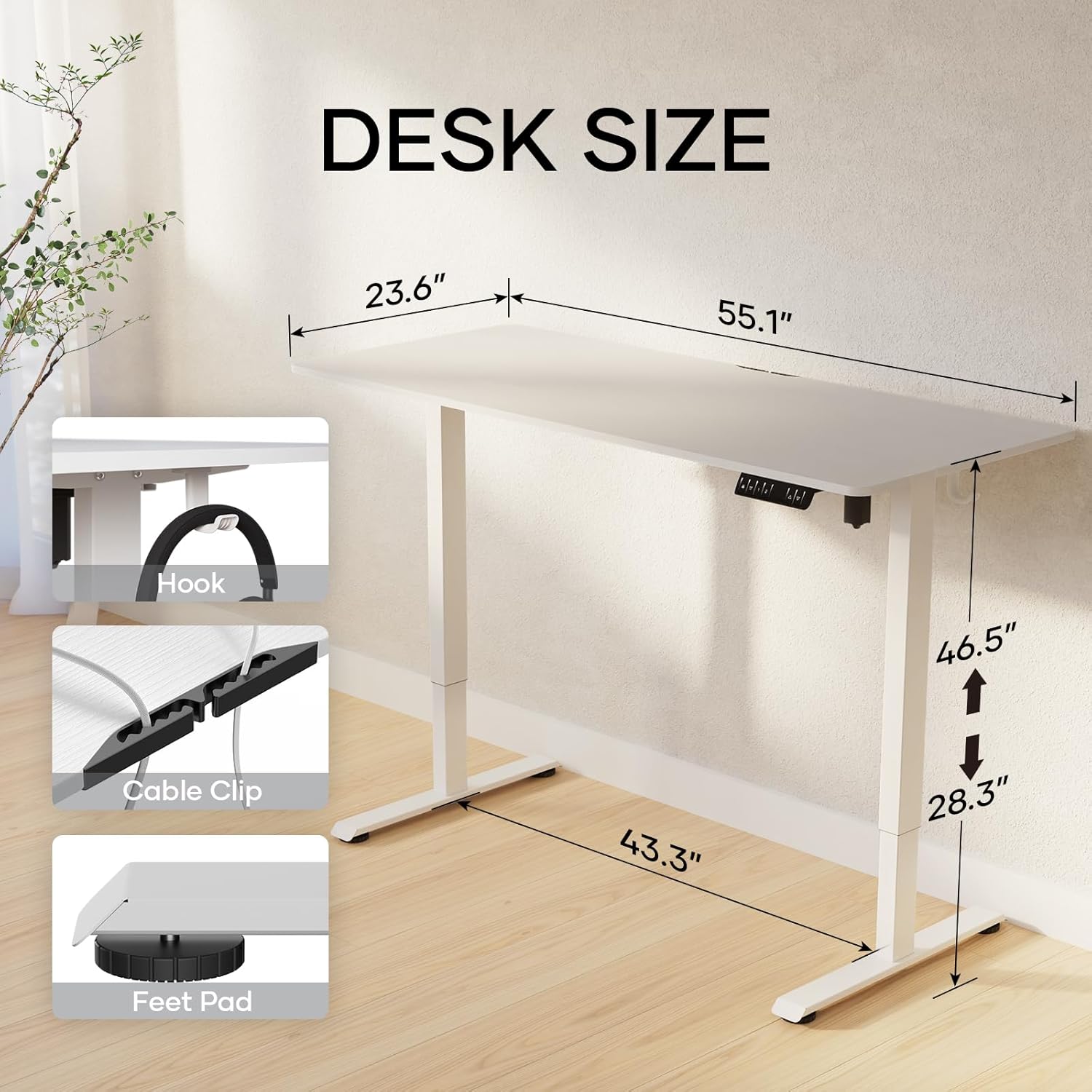 Veken | Electric Standing Desk | 55 Inch | White - aborderproducts