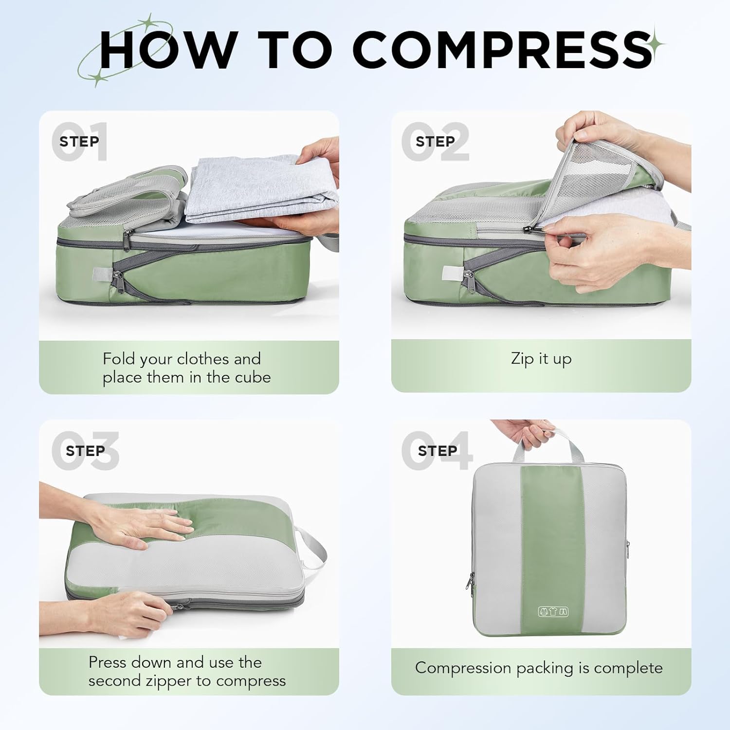 OlarHike | Compression Packing Cubes | 10 Sets | Matcha Green - aborderproducts