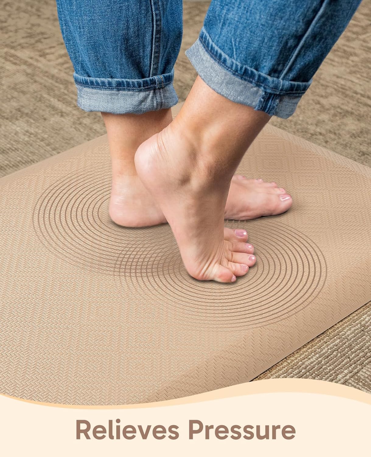 Ophanie | Anti Fatigue Standing Cushioned Mat | 24'' x 70'' | Beige